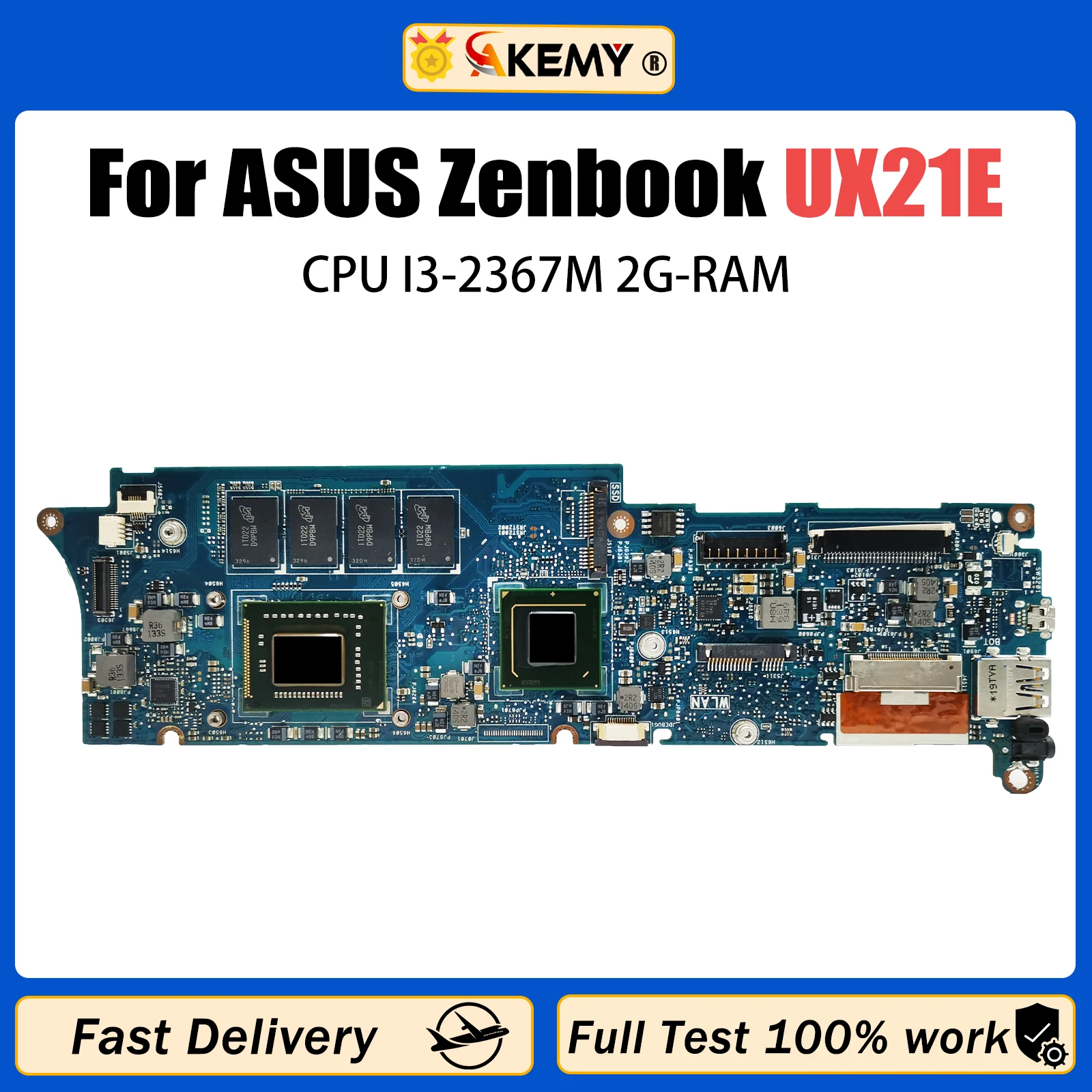 

AKEMY UX21E Mainboard For ASUS Zenbook UX21E Laptop Motherboard With CPU I3-2367M 2G-RAM Notebook MAIN BOARD 100% Test OK