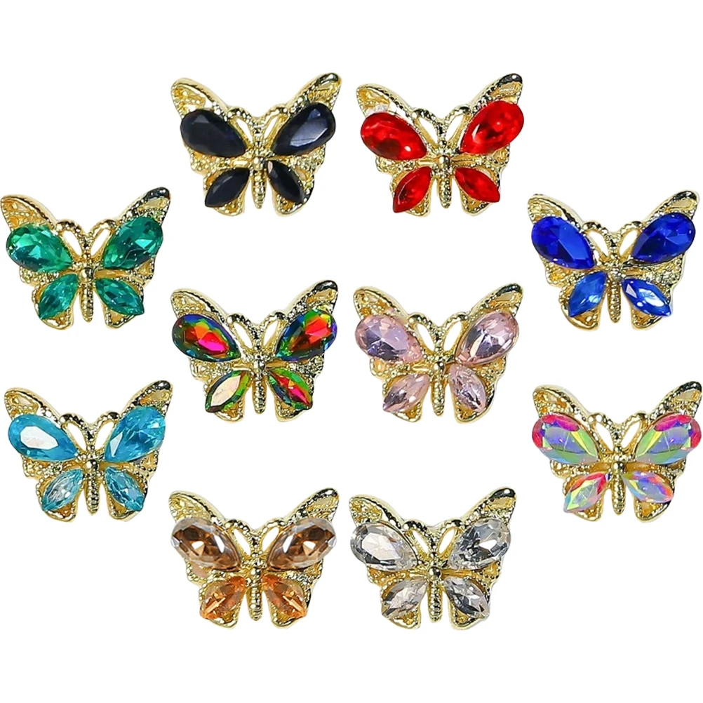 

10 Pcs Butterfly Accessories Rhinestones 3d Nail Beauty Decor Charm Decor Elegant Manicure Ornaments Nail Diy