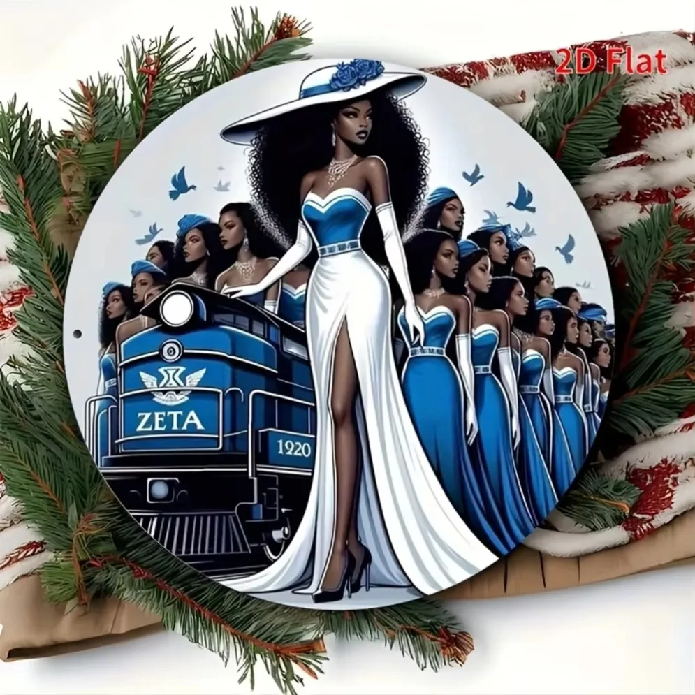 Artistic Blue & White Train Wall Decor–Elegant Woman Illustration | High-Quality Design for Restaurants & Train Enthusiast Gifts