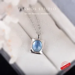 ITSMOS Natural Aquamarine Pendant Necklace TOP Stone s925 Sterling Silver Simple Elegant Rectangle Jewelry for Women Gift