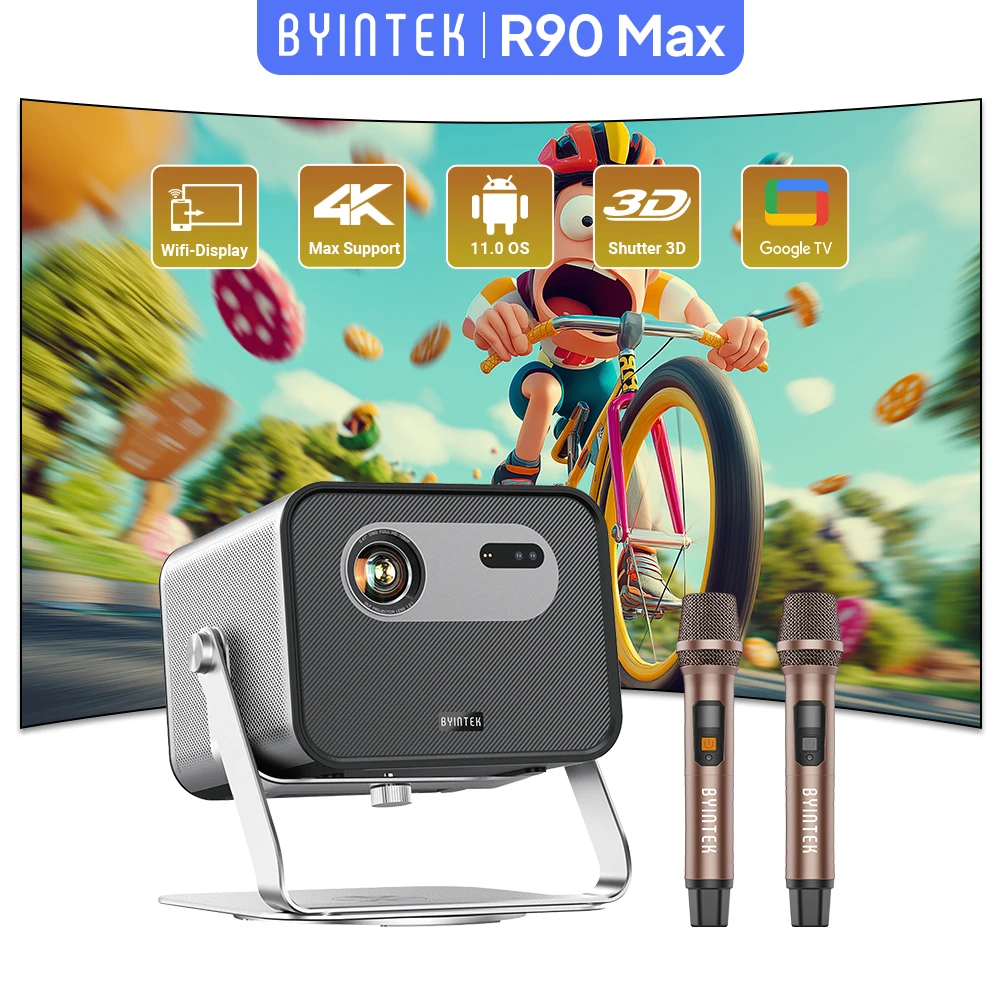 BYINTEK R90 Max 1080P Проектор 4K Full HD DLP 2200 ANSI Люмен Android TV 11.0 3D 4K Поддерживаемый проектор для умного домашнего кинотеатра