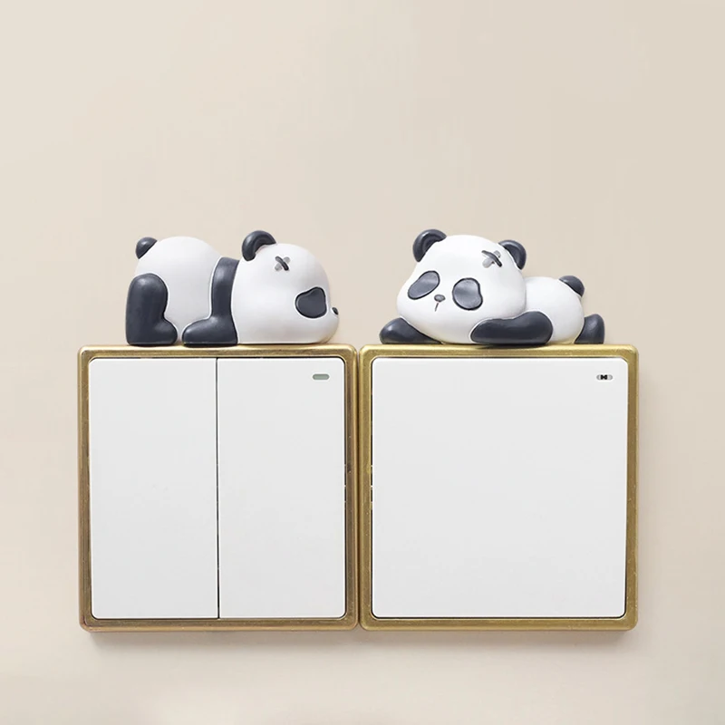 Cartoon Hand-Painted Panda Resin Switch Sticker Decorative Wall Switch Socket Cover Panda Light On-off Wall Sticker