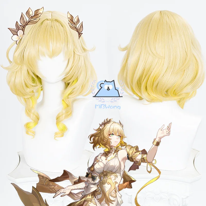 

FC6Honkai Star Rail Aglaea Cosplay Wig Blonde Short Hair Amphoreus The Goldweaver Halloween Party for Women Girls Role Play@FC8！