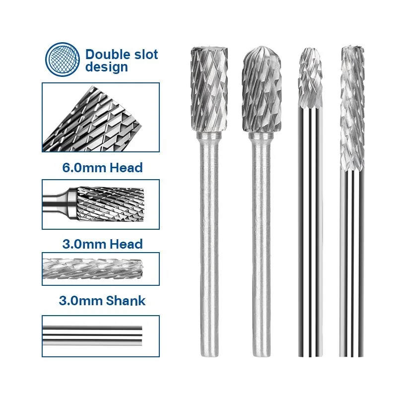 XCAN Rotary Burrs Carbide Rotary File 20pcs 3mm Shank Double Cut Milling Bit for Dremel Rotary Tools Wood Carving Engraving Tool