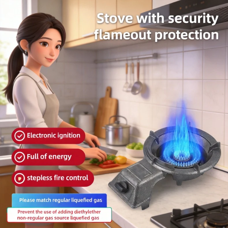 Commercial Cast Iron Tiger Stove High Firepower Low Pressure LPG Cooktop Flameout Protection Energy Saving