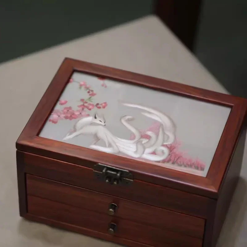 

Suzhou embroidery double-sided embroidery solid wood jewelry box new Chinese retro style three-layer storage exquisite gift