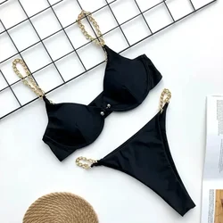 Sexy Chain Push Up Bikinis Set 2023 Mujer Micro Thong Swimsuit Stroje kąpielowe dla kobiet Klamra Strój kąpielowy Biquinis Feminino Beachwear