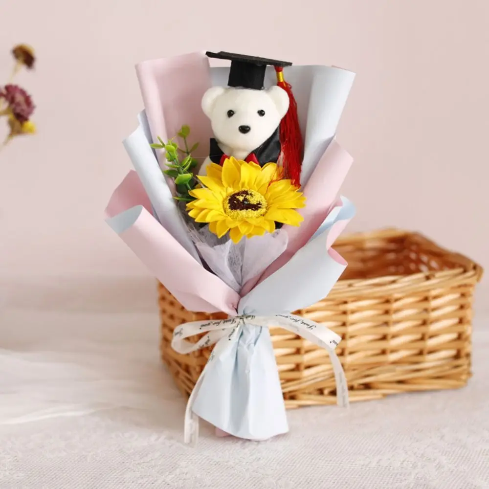 Lovely Bear Graduation Bouquet Stunning Sunflower Cartoon Graduation Gift Bear Animal Bouquet Decoration Birthday Party