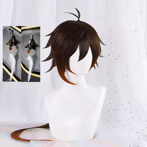 Game Genshin Impact Zhongli Cosplay Wig Anime 90cm Long Brown Orange Heat Resistant Hair Wigs + Wig Cap