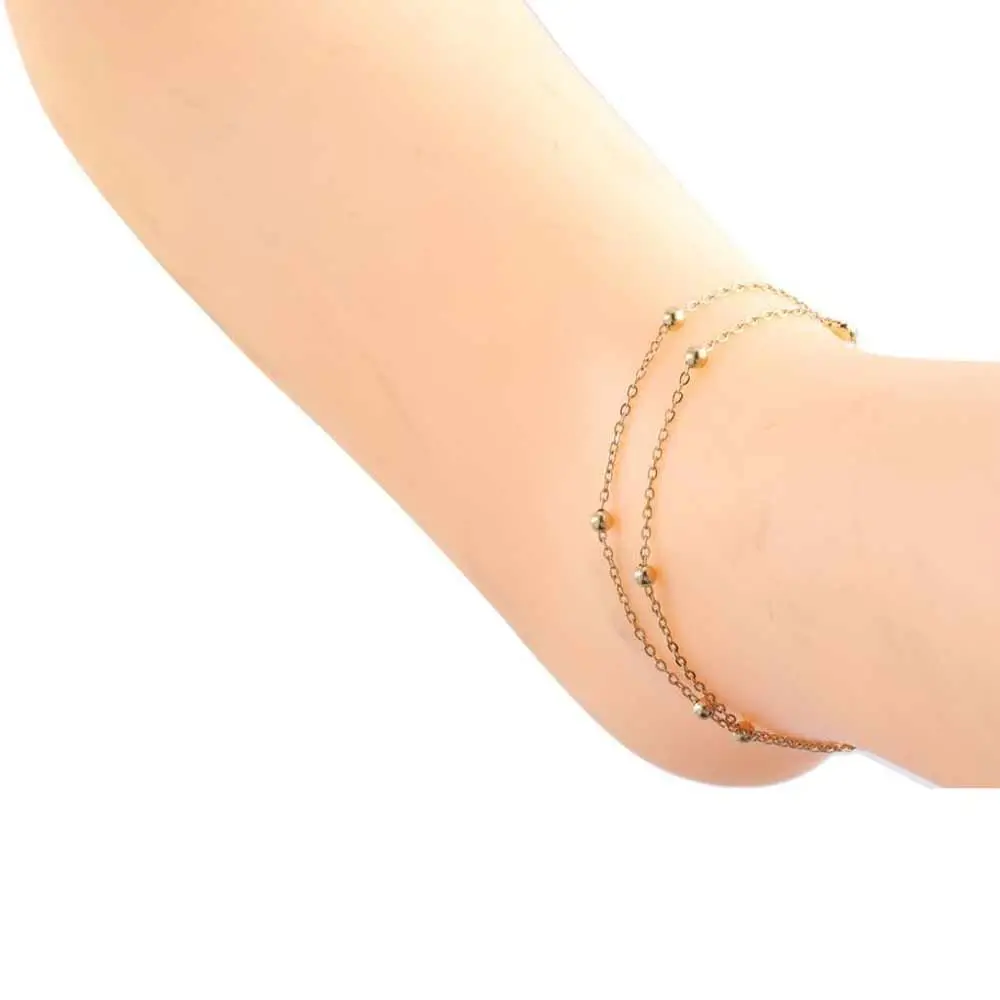 Unique Titanium Steel Double-Layered Trending Anklet Hypoallergenic Bohemian Foot Chains Bead Summer