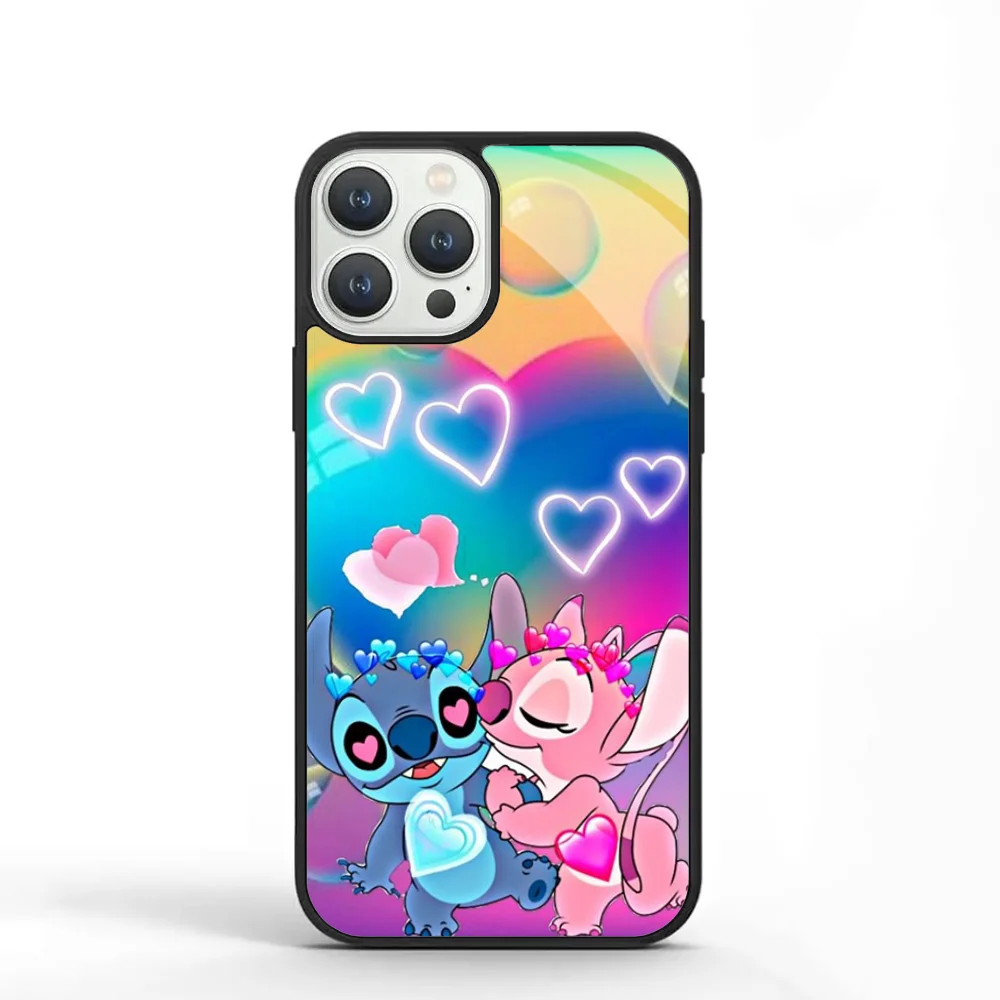 Cartoon S-StitchS Phone Case For IPhone 11 12 13 14 15 Plus Pro Max Mirror Acrylic PC TPU Cover