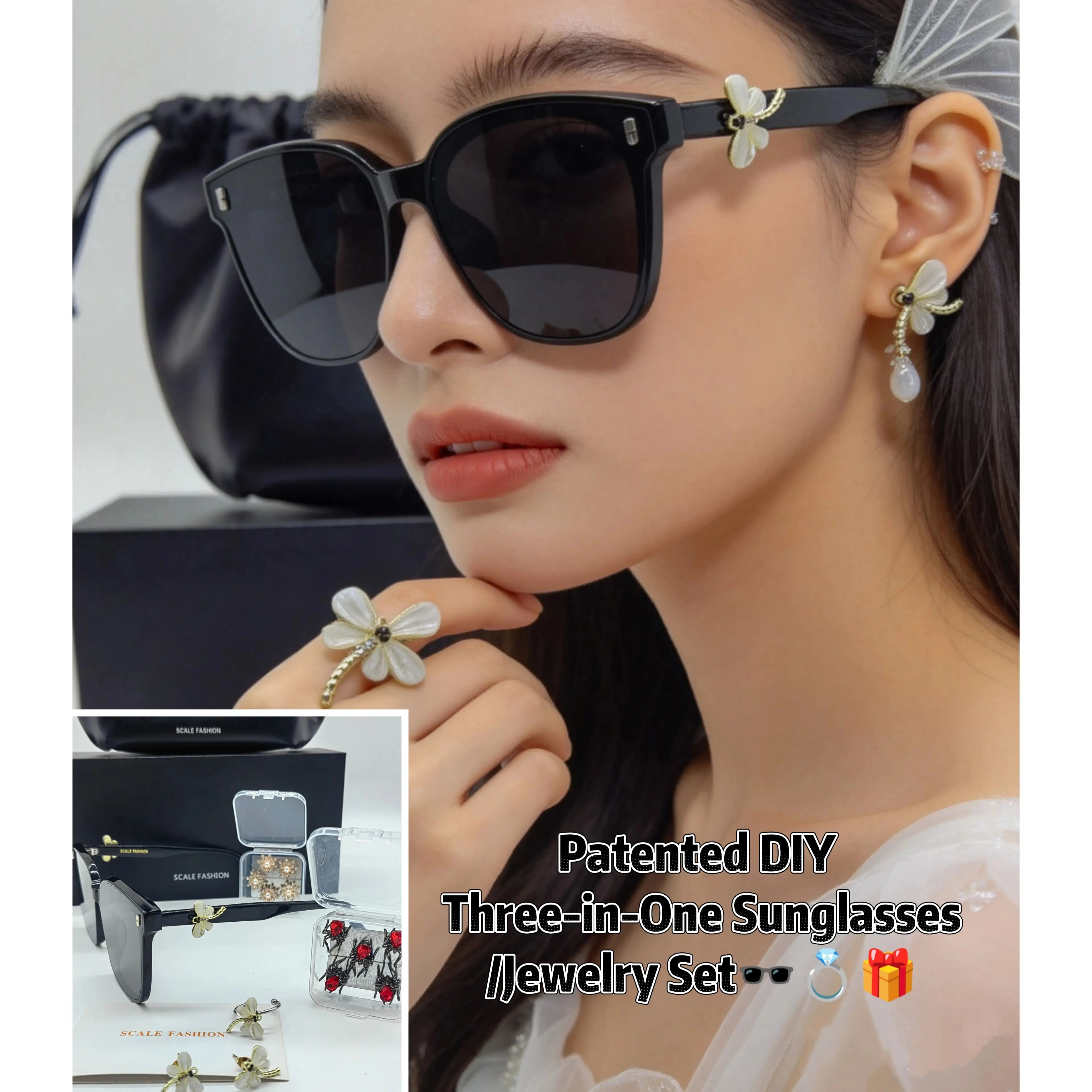 DIY Magnetic Sunglasses with  “interchangeable bee charms”   accessories  Decor + Matching Earrings Ring Set | 3-in-1 Fashion Ey