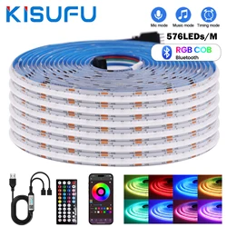 5V USB RGB COB LED Strip Light Dimmable Bluetooth 24/44keys Remote Control Sync with Music COB Linear Tape Room Blacklight Decor
