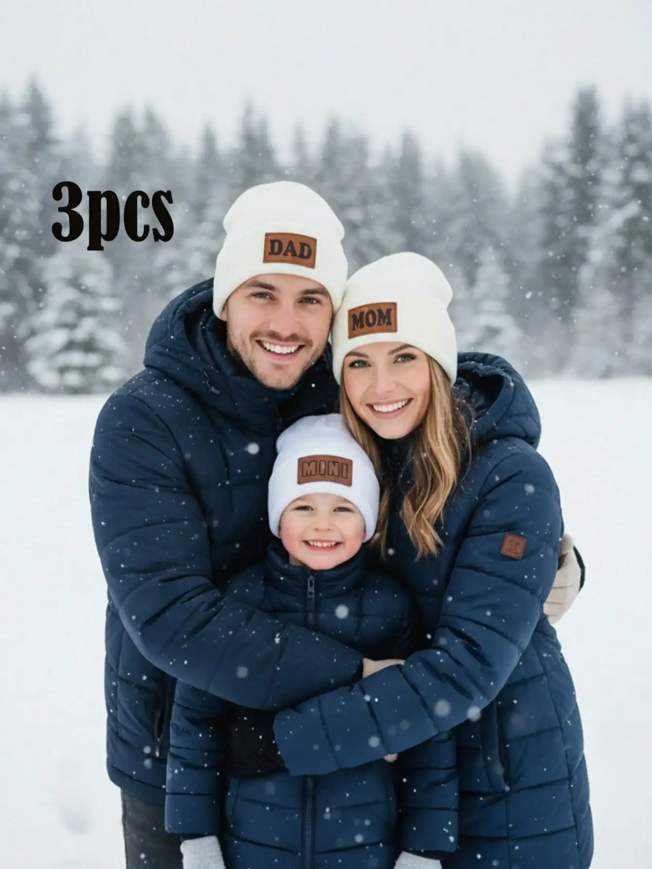3Pcs Parent-child Knit Hat Set, Fashion Knitted Beanies for Adults, Ladies and Older Kids Family Matching Hats for Autumn Winter