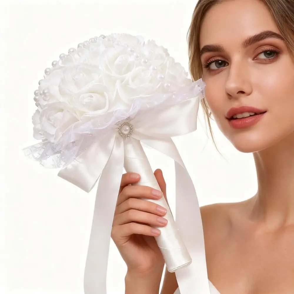 1 قطعة باقة الزفاف باقة الزفاف من باقات اليد الاصطناعية ورد من الأقمشة ورود للزينة مناسبة لحفل الزفاف SPH01