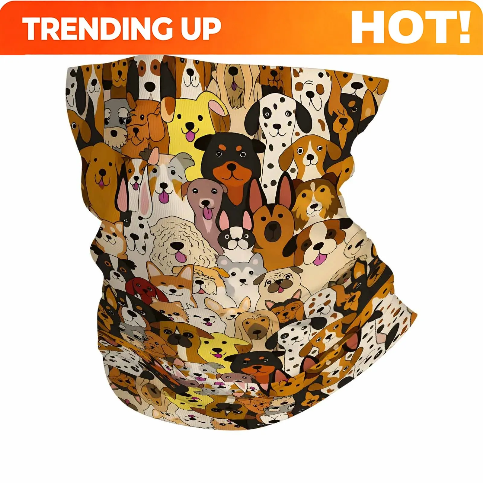Customization Colorful Dog Illustrations, Repeating Pattern, Cartoon Style Novel Design Multi-Functional Print Scarf Suitable