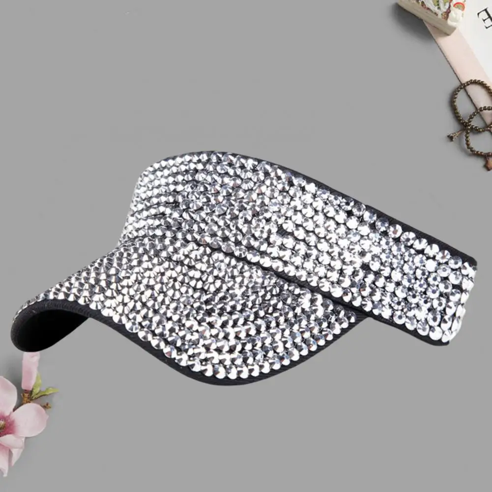 Empty Top Shining Rhinestones Cap Adjustable Fasten Tape Baseball Hat Women Extended Brim Tennis Sport Sun Hat Gorra De Béisbol