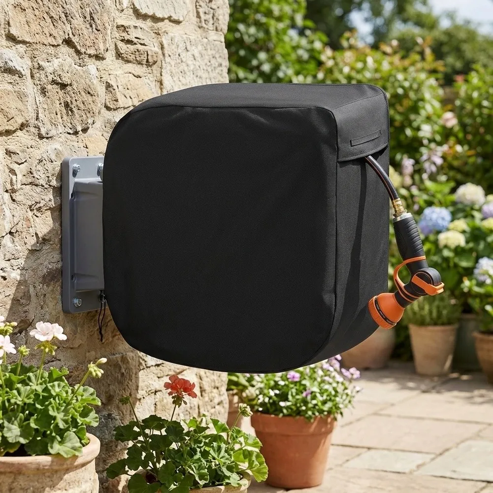 Wall Installed Hose Reel Cover 420D Oxford Fabric Designed to Fit Most Standard Reels with Wind Resistant Drawstring Closure