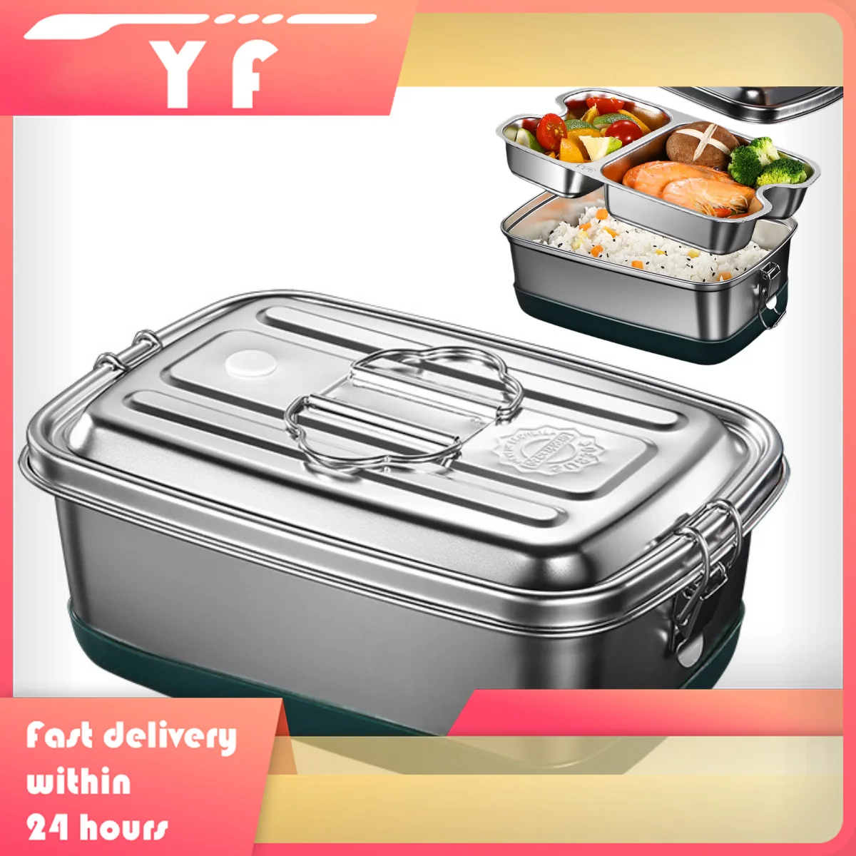

Stainless Steel Lunch Box Double-layer With Compartment Food Container Sealed Leak-proof Food Storage Container Portable