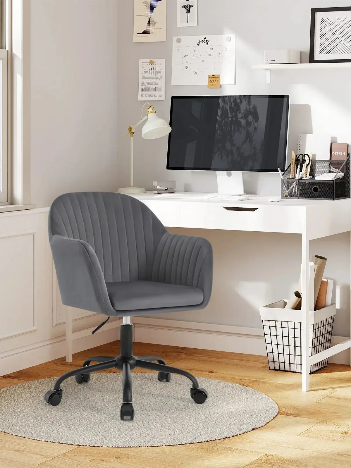 WOLTU Samt-Bürostuhl mit Armlehnen, Rollen, anhebbar, Gaming-Stühle mit hoher Rückenlehne, höhenverstellbar, ergonomischer Arbeits- und Make-up-Stuhl