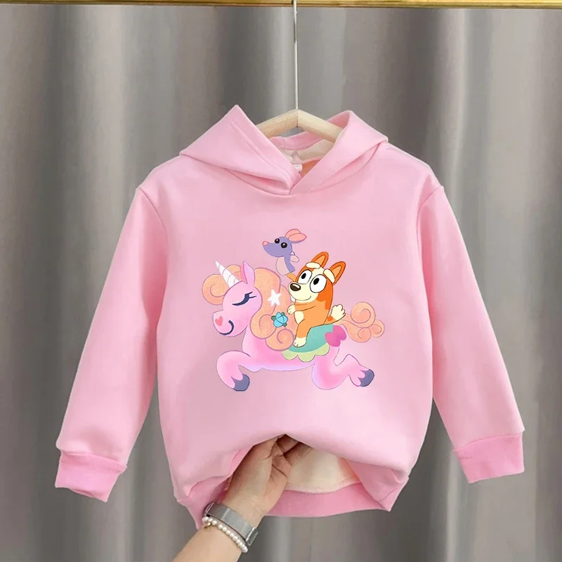 

Bluey Chilli Bingo Girl Pink Sweatshirt Thicken Hoodie Pullover Kids Autumn Spring Warm Long Sleeve Hooded Clothes Birthday Gift