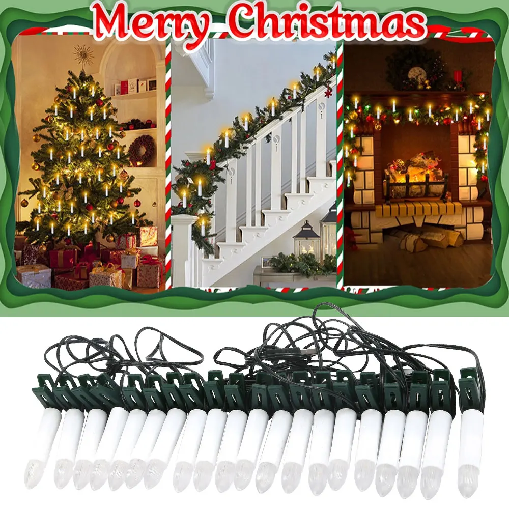 20PCS Candle String LED Clip-on Flameless Cone Candle Christmas Tree Decors