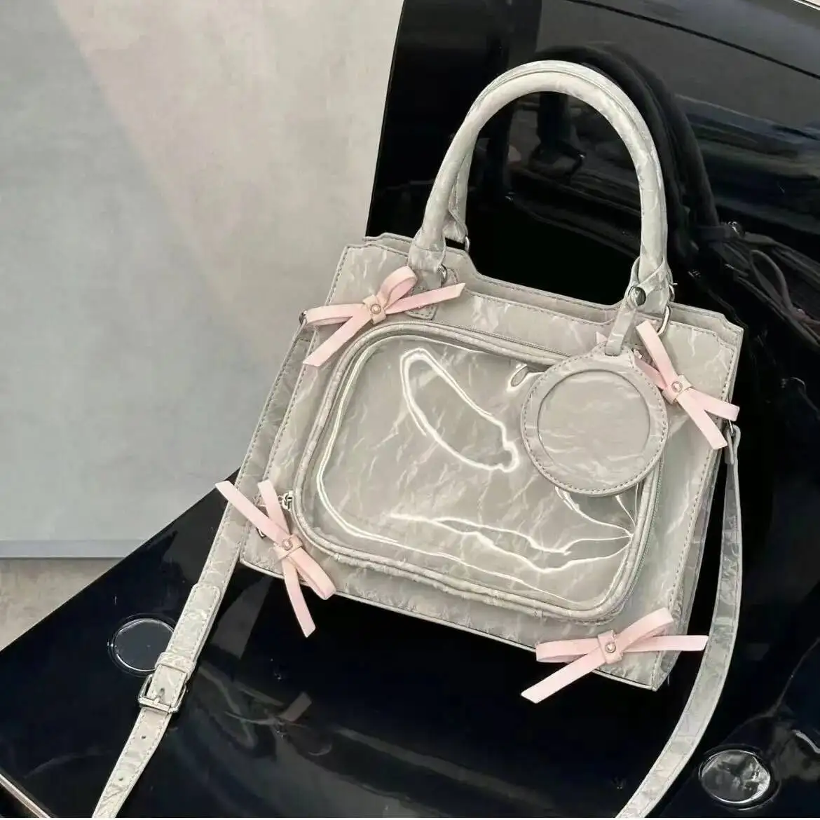 

Bloom Transparent Bow Sier Shoulder Women Sweet Cute Handle Messenger Square Bag Female Versatile Casual Crossbody Bags