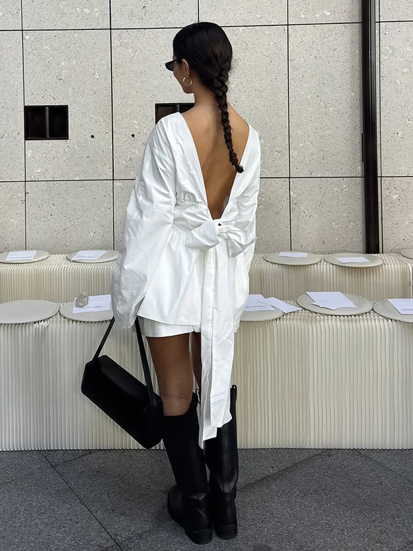 Marthaqiqi Cotton Women'S Sleepwear Set Long Sleeve Nightgowns O-Neck Nightwear Lace Up Pajamas Skirt Causal Ladies Nightie Suit