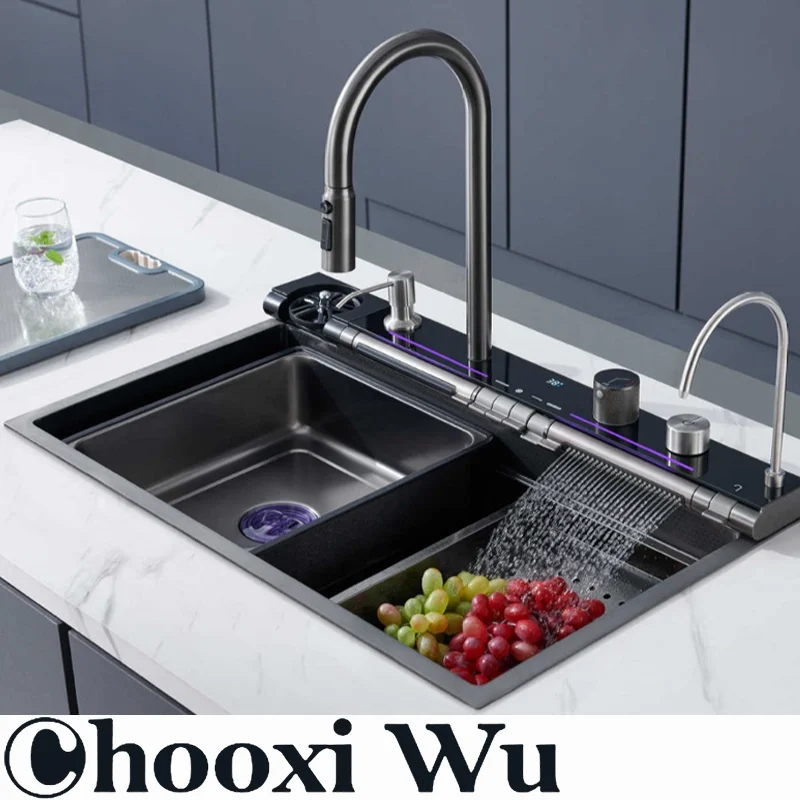 CHOO XIWU-grifo de cascada para fregadero de cocina, mezclador de agua fría y caliente, pantalla Digital de temperatura