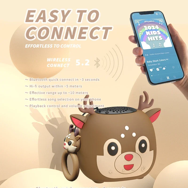 Minialtavoz portátil con Bluetooth, caja de música con sonido Hifi de ciervo de la suerte, tarjeta TF inalámbrica, reproductor de música MP3, IP65, resistente al agua y al polvo