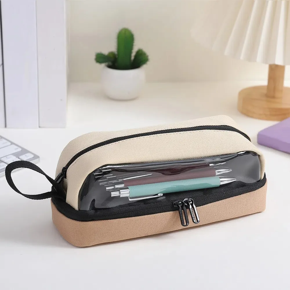 Personality Canvas Stationery Bag Multi Layer Large Capacity Pen Pouch School Supplies Students Pencil Case Student Writing