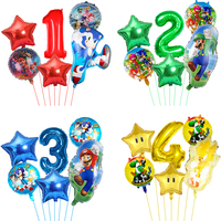 6PCS Super Mario Brothers Birthday Party Decoration Cartoon Sonic Hedgehog Game Doll Balloon Children's Baby Shower Toy Supplies