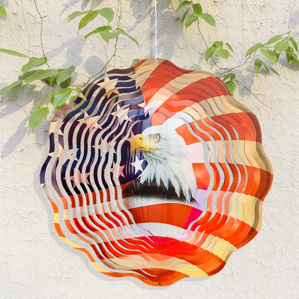 Big Rotating American Flag Bald Eagle Wind Spinner Chime Garden Hanging Home Decorate boy Room US United States Wall Ornament