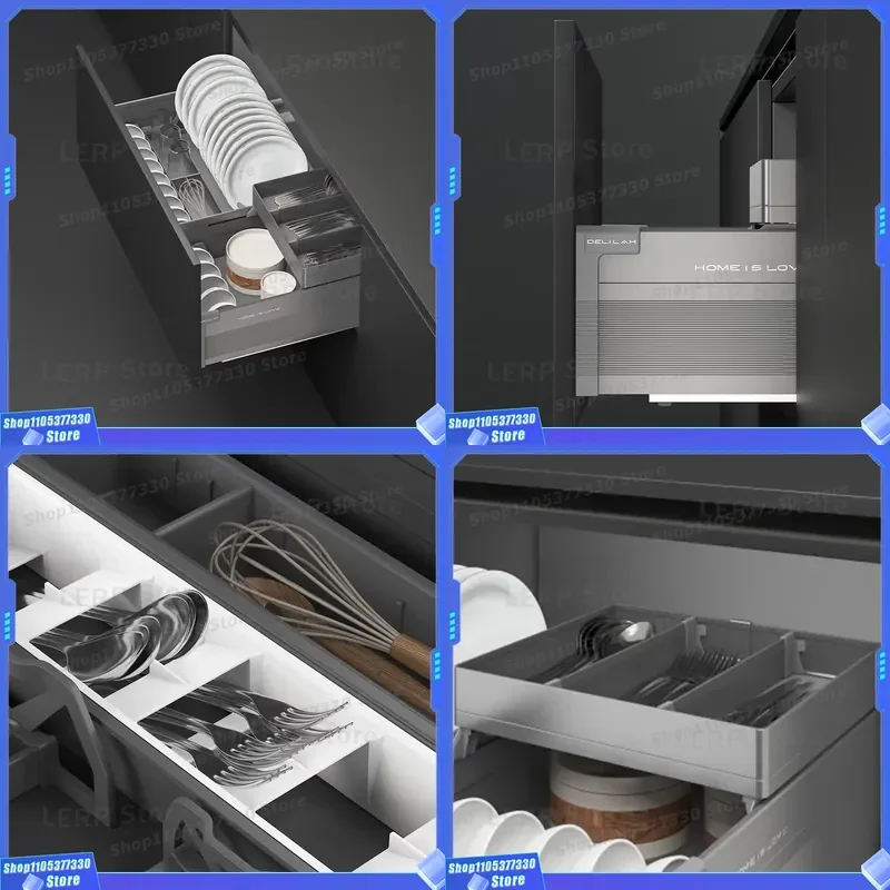 6063 T5 Aluminum Double Drawer Half Pull Storage Basket 450mm Depth Dual Mode Silent Slow Closing Rust Proof Cabinet Hardware