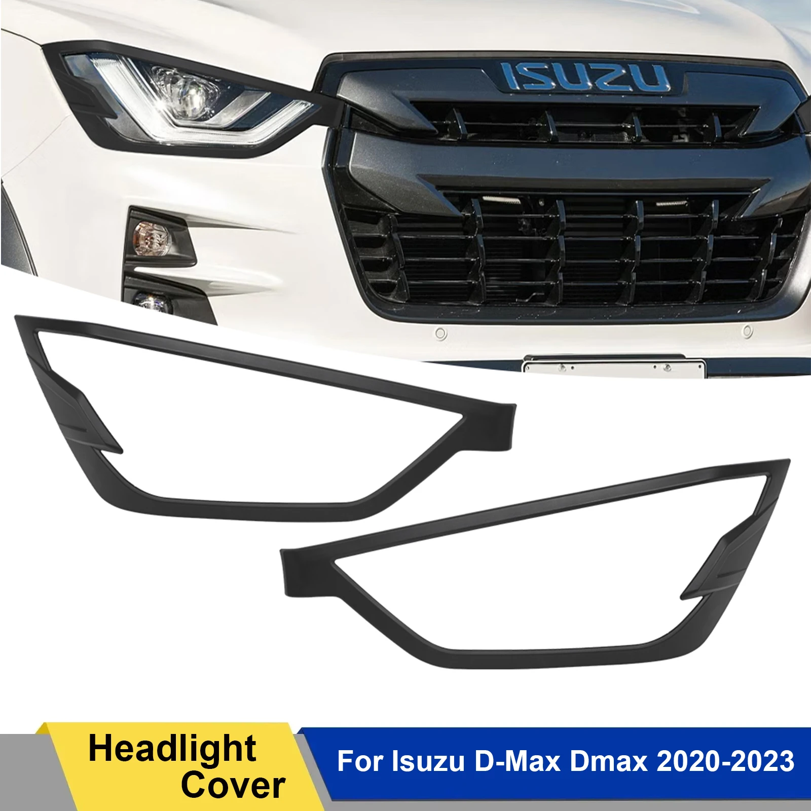 

2PCS ABS Headlight Cover Trim For Isuzu D-max Dmax 2020 2021 2022 2023 Matte black Front Lamp Hood Parts Car Styling Accessories