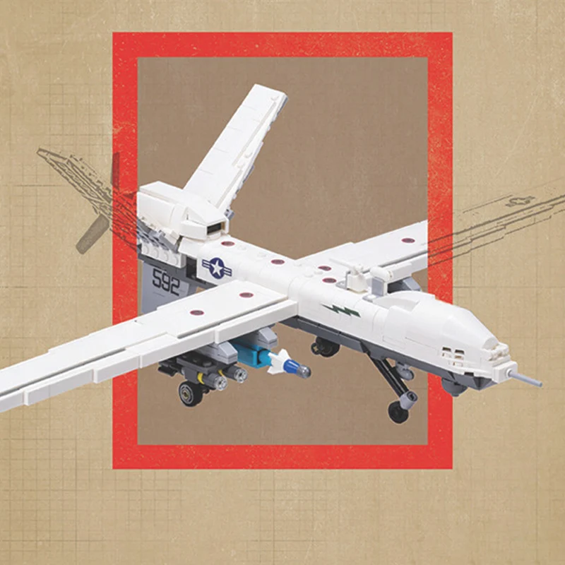 MQ-9 Military White Recon Drone Model MOC Building Bricks War Equipment Modular Technology Gifts Holiday Assemble Children Toys
