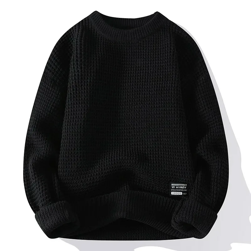 KIDWHXR Herbst Winter Herren Strickpullover Einfarbig Rundhals Männliche Pullover Locker Lässig Langarm Vielseitige Herren-Oberteile – Detail 5