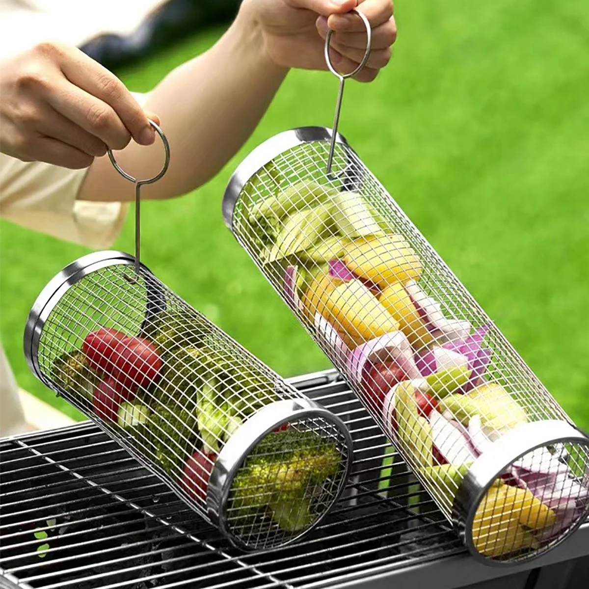 Barbecue Net Rotating Drum Cookware BBQ Grill Basket Portable Outdoor Utensils bbq Accessories Free Fork Anti Scalding Hook