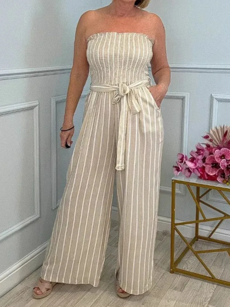 

Women's Casual And Fashion Striped Lace-up Jumpsuits Summer New Elegant Casual Office Holiday Party Jumpsuit Rompers Lady