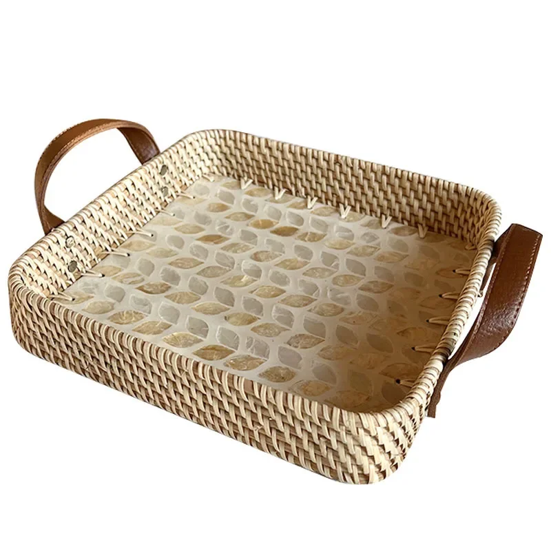 

Shell rattan storage basket Round creative snack tray Light luxury high-end fruit plate Bread basket