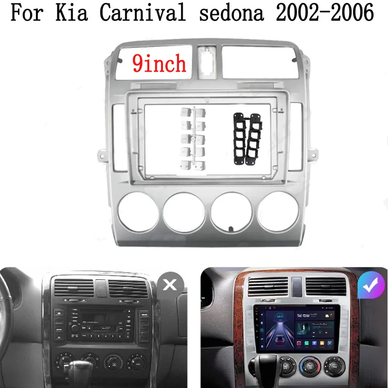 

9inch 2 Din Radio Fascia for kia carnival sedona 2002-2006 Stereo Panel Dash Kit Refitting Installation Trim Face Frame Bezel