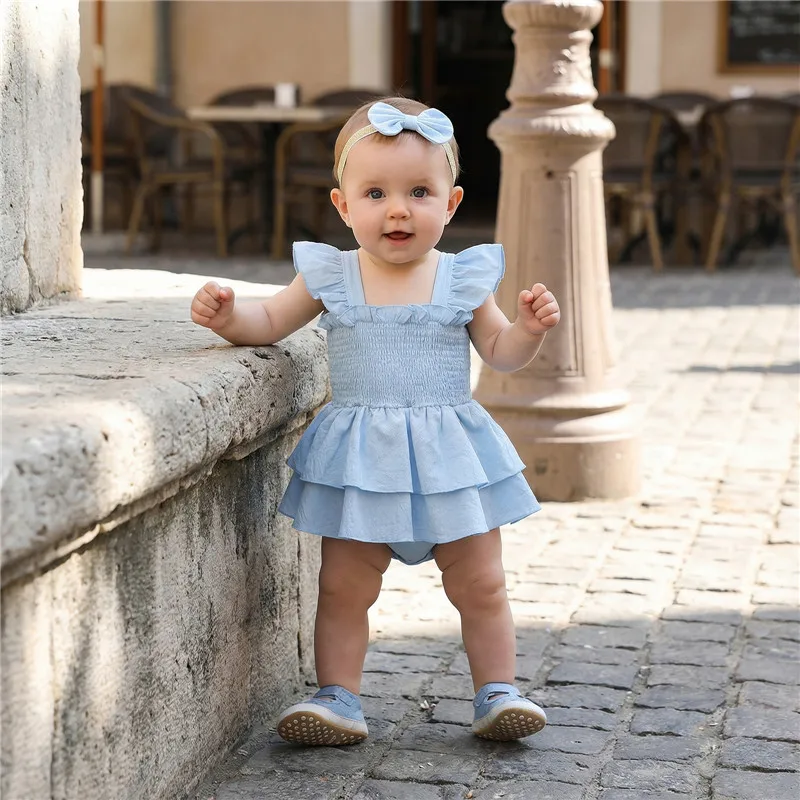 0-18months newborn Girl bodysuit dress Fly Sleeve Layered Romper Dress for toddler girls