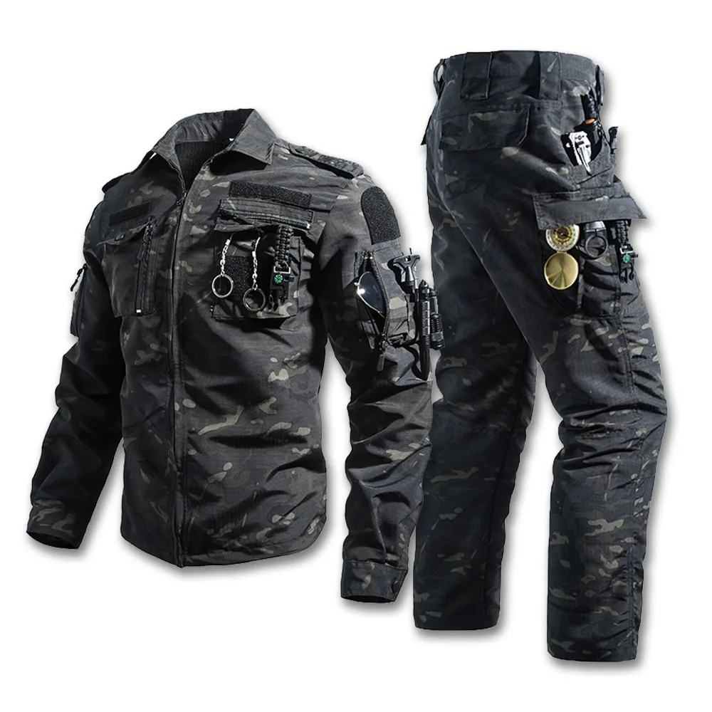 Men's Outdoor Tactical Set Spring&Autumn Breathable Fabric Waterproof Tear-Resistant Multi-Pocket Casual Hiking Suit