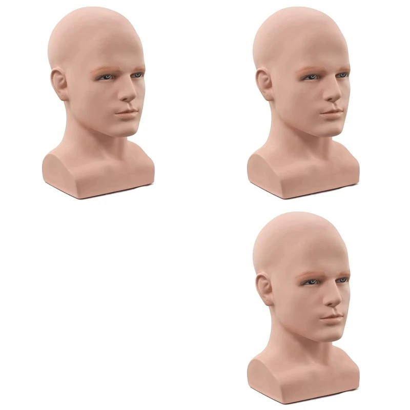My Home 3X Male Mannequin Head Professional Manikin Head For Display Wigs Hats Headphone Display Stand (Skin Color)
