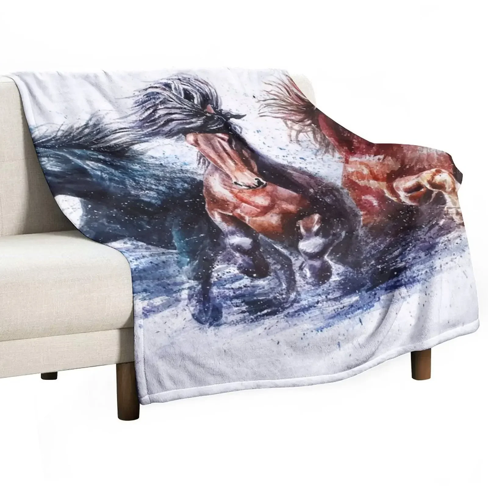 

Horses watercolor Throw Blanket Personalized Gift Furry Fashion Sofas Blankets