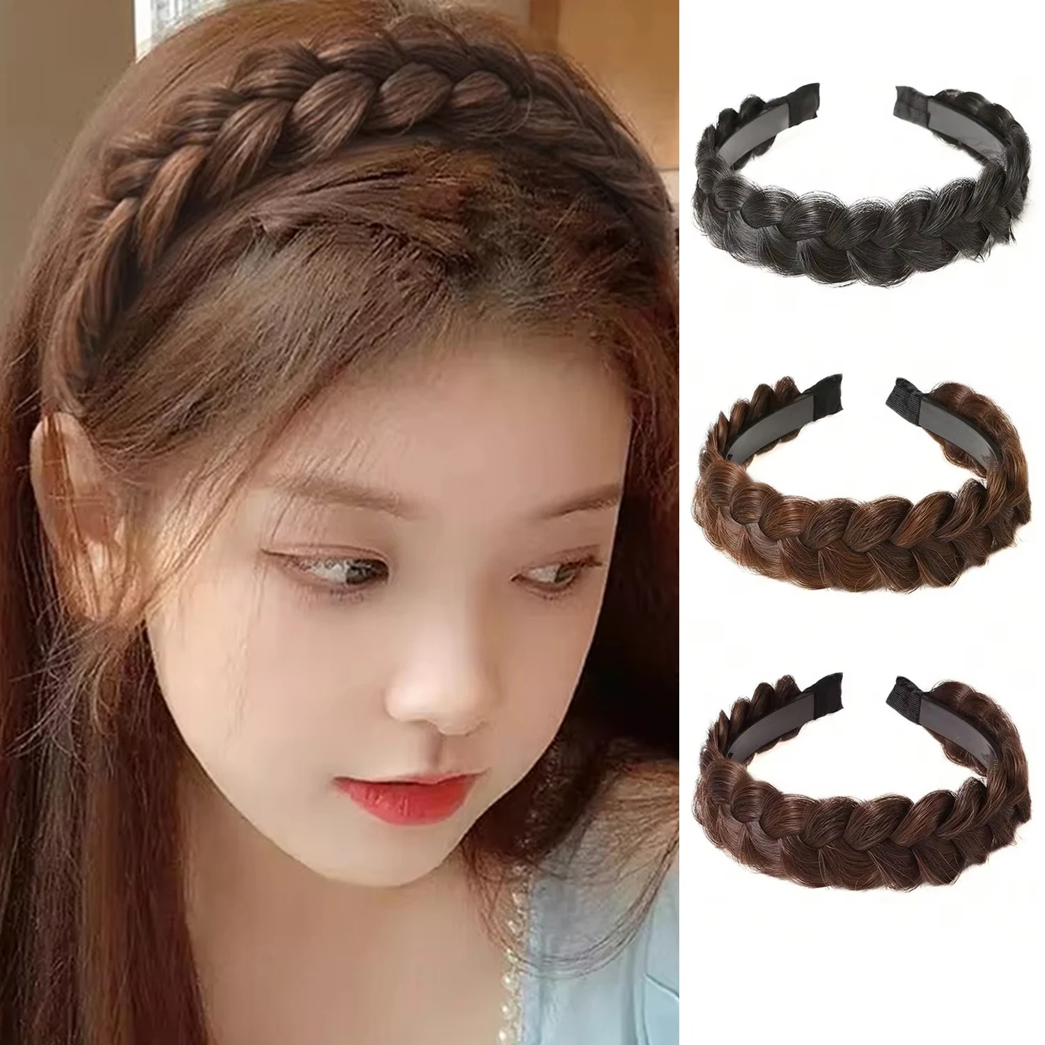 Braided wig for lady, braided black Hair accessories wigs, French braid, fake braided headband, fashion