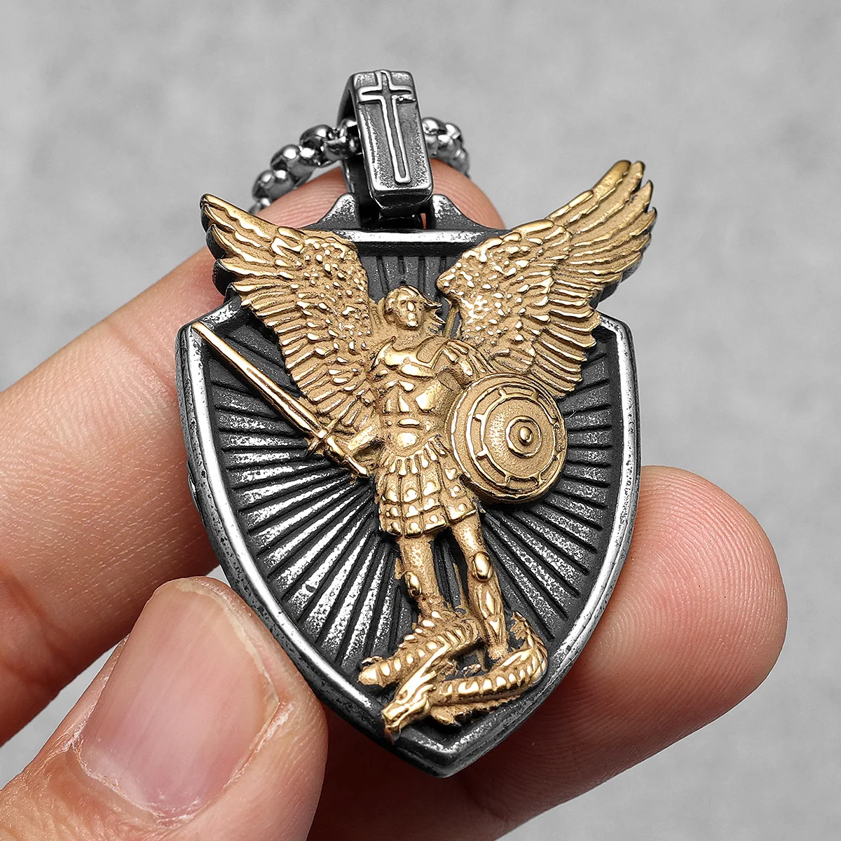 Archangel Guardian Pendant 316L Stainless Steel Necklaces St.Michael Wing Men Chain Amulet Rock Punk Jewelry Xmas Gift Wholesale