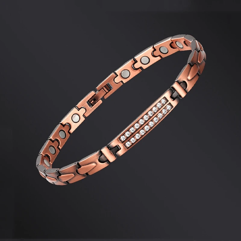 Vintage Pure Copper Magnetic Bracelets for Women Arthritis Pain Relief Inlaid CZ Stone Bio Energy Blood Pressure Accessory