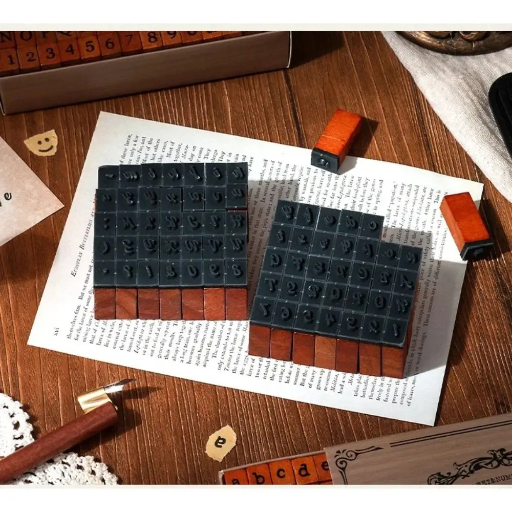 70 Pcs Wooden Handle Wooden Rubber Stamp Set Rubber Stamp Standard Size Alphabet Letter Stamp Crafting Durable