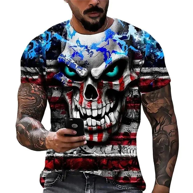 Camiseta con estampado 3D de calavera para hombre, camisa de manga corta de gran tamaño, estilo Punk, ropa de muerte, 2022